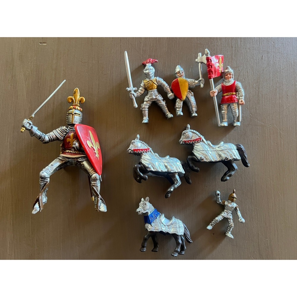 Schleich Safari Ltd Medieval Knight Horse Figure Lot Silver Red Fleur-de-lis 8pc